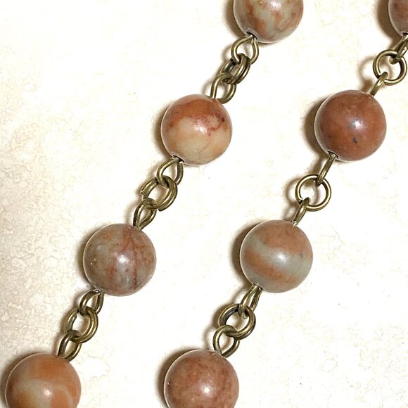 Earthy Polychrome Jasper Necklace, Bronze Slim Mushroom + Genuine Gemstone - Picture 10 of 15
